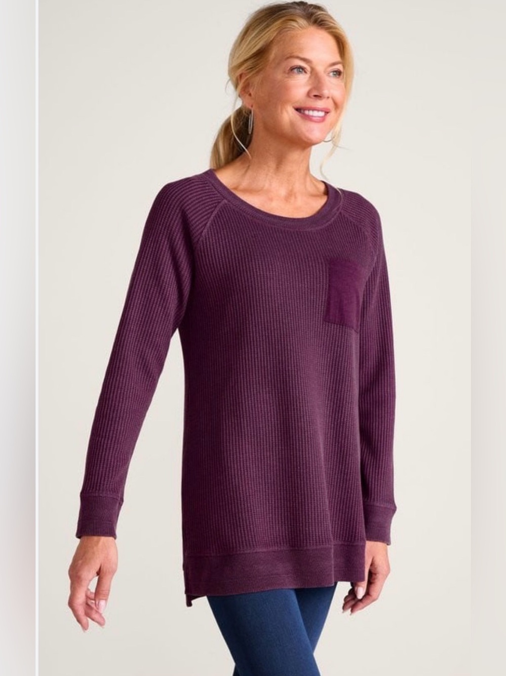 Soft Surroundings Autumn Waffle Tunic Top 1x Sunset Purple Comfy Long Sleeve